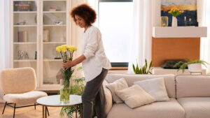 Adding fresh flowers is a part of staging a home for sale before an open house showing