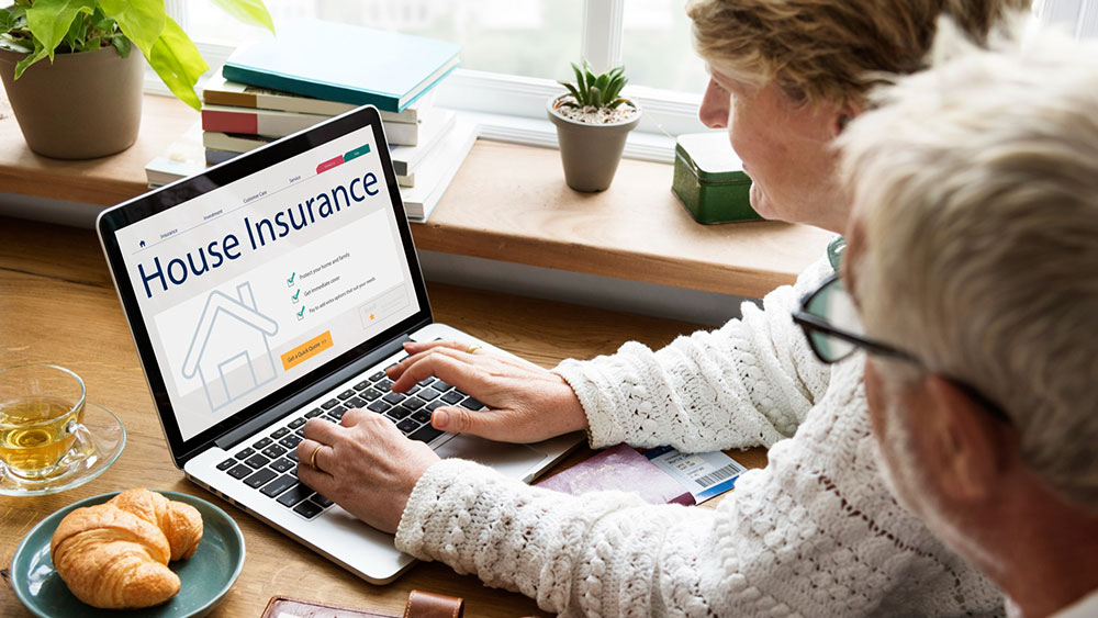 Homeowners Insurance vs. Home Warranty: What's the Difference? Couple using a computer to consider home insurance