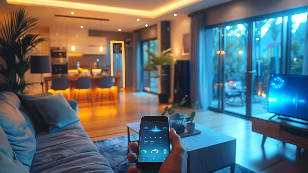 Smart Home Technology: Upgrades That Increase Property Value Modern smart home interior with automated smart technology lighting